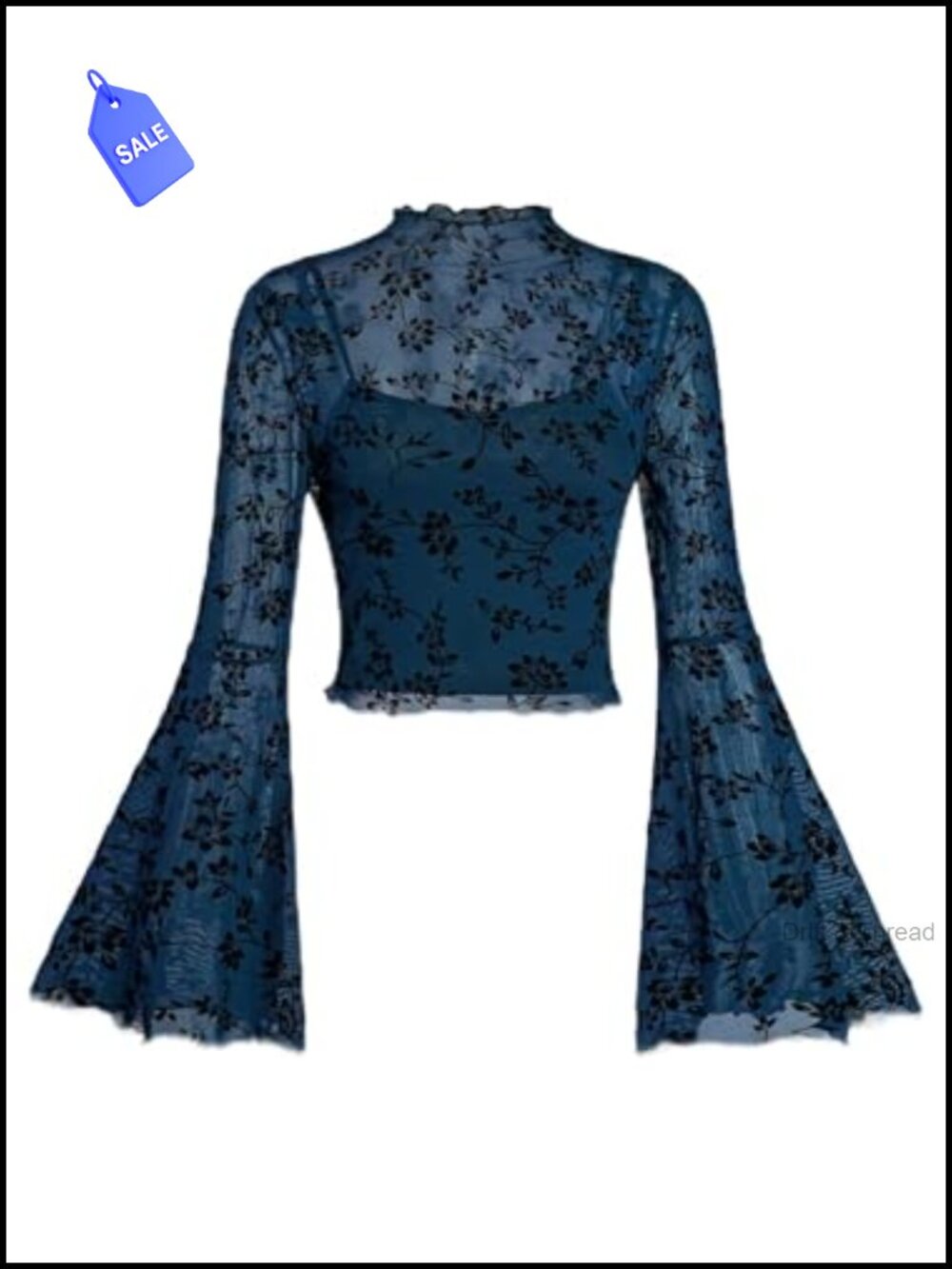 Mesh Bell Sleeve Crop Top Gothic Floral